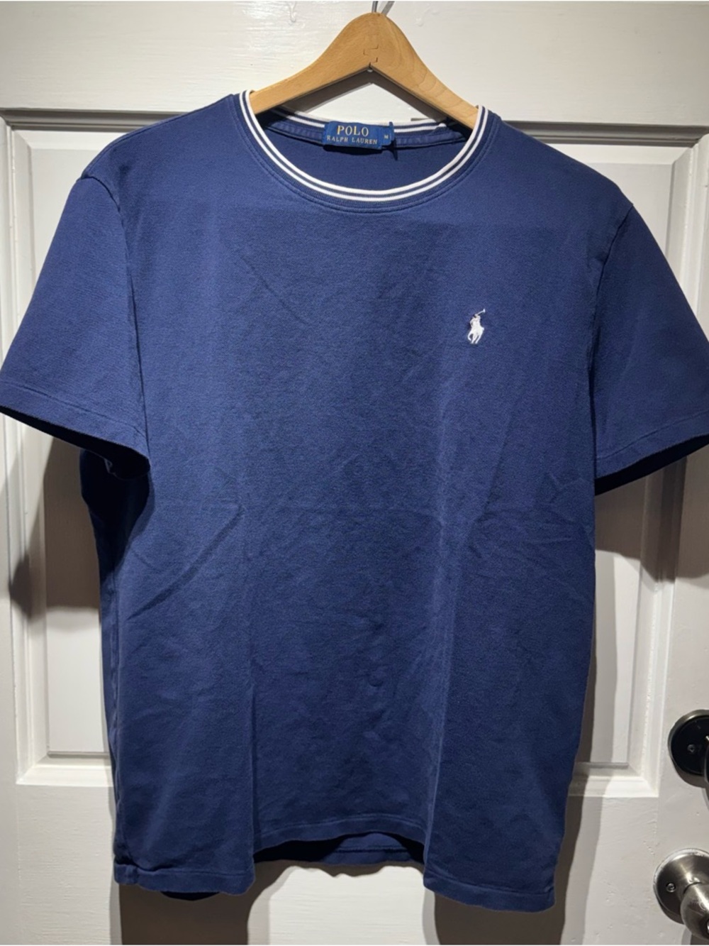 Polo by Ralph Lauren Navy Short-Sleeve Tee with White Pony & Striped Collar